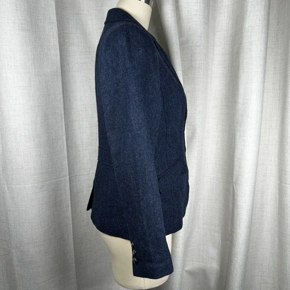 Talbots Aberdeen Blazer Navy Blue Herringbone Tweed Womens 6 Surgeon Cuffs